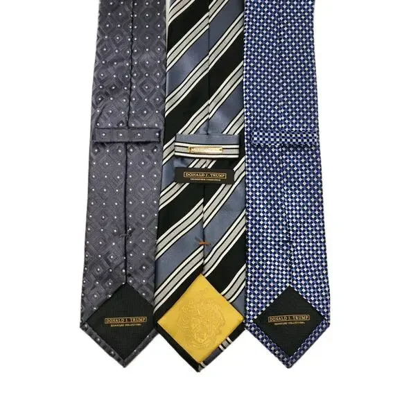 Donald J. Trump 3 Silk Ties Lot - Signature Collection Blue Striped/Check - Picture 2 of 6